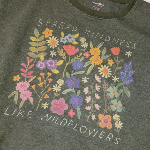 Natural Life Kindness Sweatshirt With Pockets Women's Sz Large Gray Flowers - Picture 4 of 5